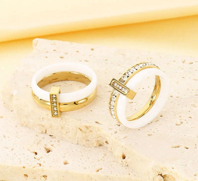 Classic Gold & Enamel stack Ring -1511